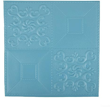 DAZZLEEX Lot de 10 autocollants muraux 3D 35 x 35 cm - Carreaux en pierre et briques - Panneaux en mousse souple pour décoration d'intérieur - Bleu
