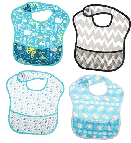 Holibanna 4er Satz Polyester Babynahrungsfänger Fütterungslätzchen Mit Tasche Für Neugeborene