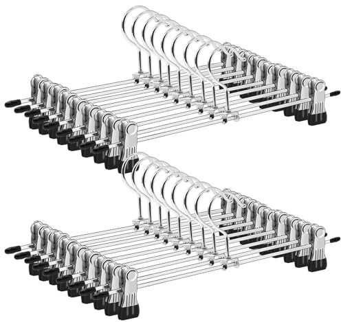 ABHENG 20 Stück Metall Hosenbügel, Anti-Rutsch Kleiderbügel, Platzsparend Rockbügel mit 360°Drehbar Haken, für Hosen Socken Röcke, robust, stabil und gut belastbar, 31cm lang, Silber, AIY0420B