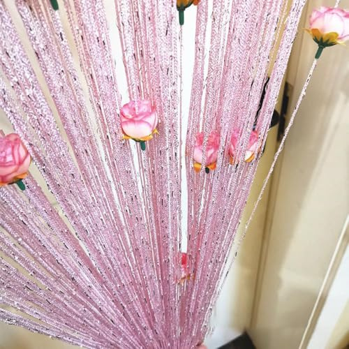 Whakano Fadenvorhang mit Rosen,String Türvorhang Fensterdekoration | Dekorative Gardine,Raumteiler Dekoration,Wohnaccessoires,Fliegenschutz für Party,Hochzeit,Café,Rosa