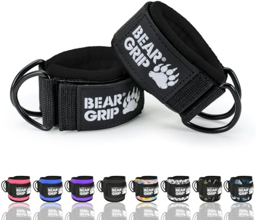 BEAR GRIP Ankle Straps for Cable Machines – Adjustable Gym Cuffs with Double D-Ring, Gym Straps Cable Attachments for Booty Workouts, Cable Kickback Ankle Strap for Men and Women