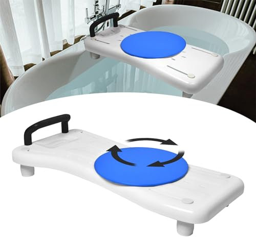 NAIZY Planche de bain 75,5 x 34 cm - Siège de baignoire pour personnes âgées et adultes - Avec plateau rotatif à 360° - Réglable de 41 à 63 cm - En polypropylène - Charge maximale : 150 kg - Poignée