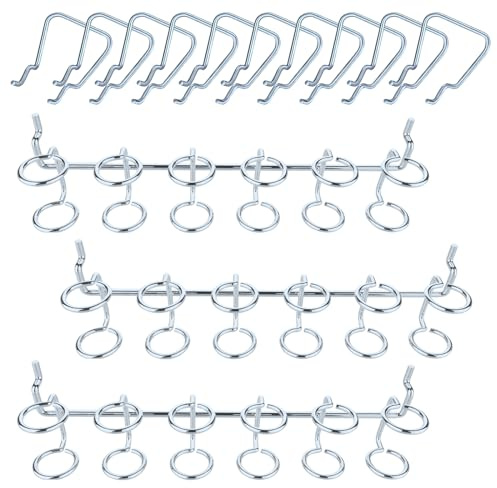 Yauhar 13Pcs Pegboard Screwdriver Pliers Holders Set Contains Double Loop Shelving Display Organizer Hooks and Multi Ring Peg Board Hanging Hook for Shop Store Supermarket
