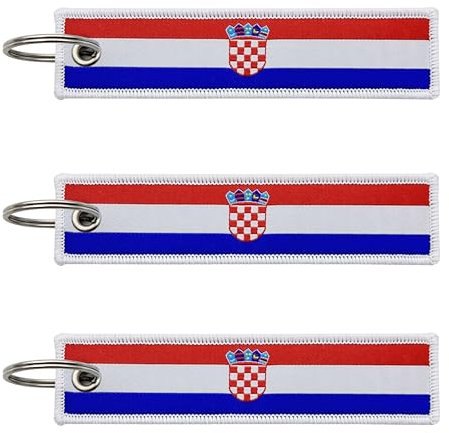 LLBFHH Schlüsselanhänger mit kroatischer Landesflagge, gewebtes Etikett für Autoschlüssel, Stoff-Schlüsselanhänger für Männer und Frauen, für verschiedene Dekorationen, 3 Stück, Kroatien, 0.1