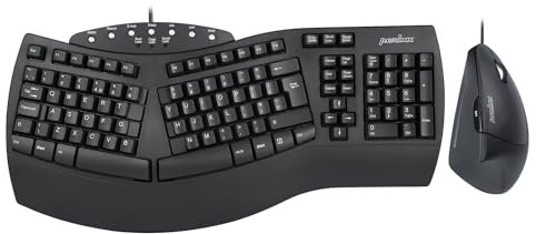 Perixx PERIDUO-512B, Wired Ergonomic Keyboard and Vertical Mouse Combo - USB - Black - UK QWERTY