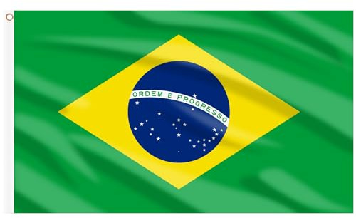 AhfuLife Grande Drapeau Brésilien 90×150cm, 2Pcs Drapeau Brésil Double Face avec œillets en Laiton en Polyester pour Fête Nationale Football Match Sportive Jardin Décoration