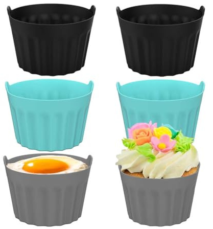 Ramekins for Air Fryer, Air Fryer Egg Mould Accessories, Silicone Ramekins,Large Muffin Cases for Air Fryer (Pack of 9), Blue Black Grey
