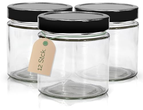 Apoidea – Marmeladengläser 500g mit Deckel in Schwarz 12 Stück/Twist off Gläser/Einmachgläser/Marmeladengläser mit Deckel/leeres Marmeladenglas/Einkochgläser