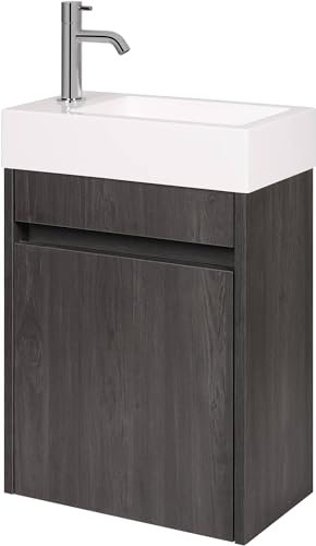 Saqu Florence vormontiertes Badmöbel Gäste-WC in Gebranntes Schwarz mit Handwaschbecken Links