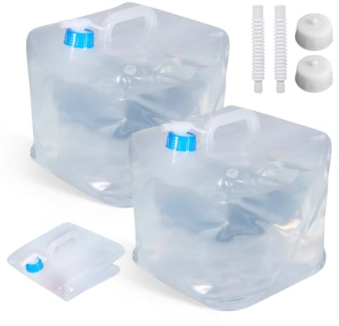 KUWUNG Garrafa Agua con Grifo 10L, 2 Piezas Plegable Bidon Agua con Grifo y Asa de Transporte, Deposito Agua para Camping y Senderismo,Suministro de Agua de Emergencia