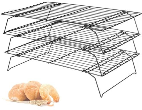 Lifhety 3 Livelli Griglia di raffreddamento, 40 × 25cm Griglia Accessori per la Cottura in Cucina, Non Stick Rack Torta Filo per Muffin, Pizza e Grigliate, Compatibile con il Forno Bakeware Vassoio