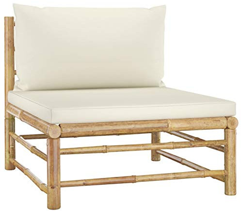 LAPOOH Medelsoffa för trädgård med kudde, loungesoffa utomhus, trädgård loungemöbler, trädgårdssoffa, trädgårdslounge, balkongset, möbler, krämvit bambu