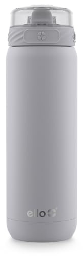 Ello Cooper 40oz Stainless Steel Water Bottle with Straw and Carry Handle, Double Walled and Vacuum Insulated Metal, Leak Proof Locking Lid with Soft Silicone Spout, Reusable, BPA Free, Grey