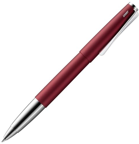 Lamy studio royalred Tintenroller – universeller Stift in elegantem Gehäuse aus Ganzmetall – mit propellerförmigem Clip & in Strichbreite M – mit Tintenrollermine M 63 in schwarz