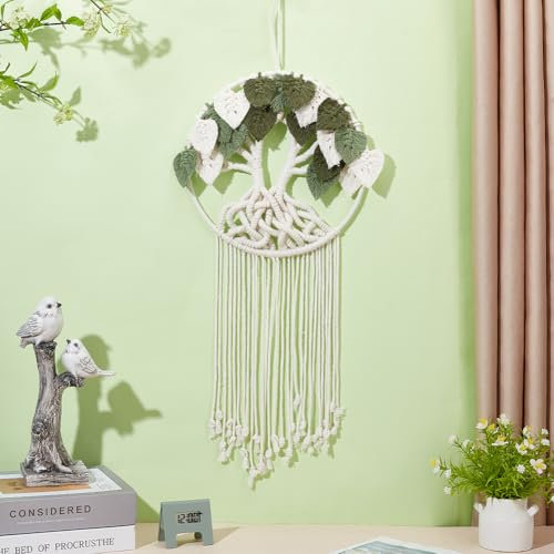 ORIGACH DIY Macrame Tree of Life Wall Hanging Kit Handmade Boho White and Green Leaves Tapestry Macrame Kit for Beginner Adults with Step by Step Instruction Macrame Wall Decor for Living Room