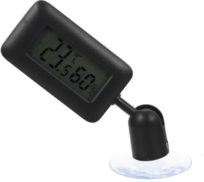 HANABASS Digitales Reptilienthermometer Mit Saugnapf 360° Drehbar Schwarzes Thermometer Mit Großer Anzeige Für Terrarientemperatur Und Luftfeuchtigkeit Geeignet Für Leopardgecko Und Bartagamenbecken