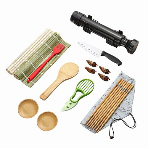 Ketilrub 19 piezas kit para hacer sushi, kit sushi completo, Kit Sushi para Principiantes con Palillos, Rebanador de Aguacate, Cuchillo, Soporte para Palillos, Cepillo, esterilla sushi
