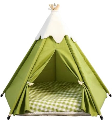 Haustier-Zelt Haustierzelt, Hunde-Tipi-Zelt, stilvolles, weiches, gemütliches Bett mit dicker Plüschunterlage, waschbare Katzenhäuser, Welpenbetten for kleine und mittelgroße Hunde und Katzen(Green,L)