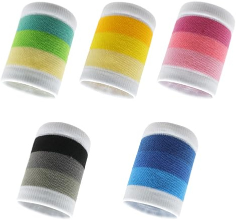 TenaLucy 5 Pièces Bandeau de Transpiration Poignet Coton Sport Fitness Bras pour Basketball Football Tennis Course Hommes Femmes Enfants