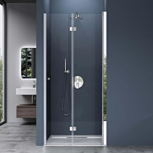 doporro Falttür Nischentür 80x190cm Duschtür ESG-Sicherheitsglas Klarglas | Duschkabine mit 180° Drehfalttür | links/rechts montierbar | inkl. Nanobeschichtung | Hebe- und Senkmechanismus | Teramo26K