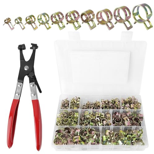 300 Pièces Assortiment de Colliers de Serrage Ensemble, Avec Pince a Collier Durite, 10 Tailles 5-18 mm Colliers Serrage, pour Tuyau, Carburant, Silicone, Collier de Serrage Tuyau à Vide (Rouge)