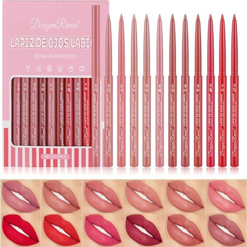 Lip Liner Set, 12 Colors Matte lip liners Waterproof Long Lasting Non-marking Pencil Lipstick, Plump Lip Shape High Pigmented Smooth Texture Lip Makeup Gifts for Women