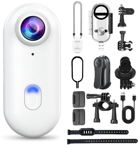 LLELEMAMO Go Snap Camera-4k Thumb Action Camera, Wearable Mini Body Camera with 360° Rotation Spring Clip, Hands-Free POV Recording for Bike Cycling, Pet, Vlogging, Underwater (White-4K)