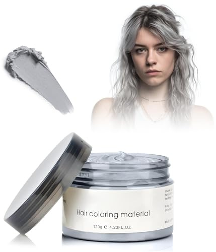 Temporäre Haarfarbe, 4,23 Unzen Haarfarbe Wachs für Männer Frauen, Washable Natürliche Farbe Pomade, Instant Haartönung Dye Haar Wachs für Party, Cosplay,Halloween, für Erwachsene (Grau)