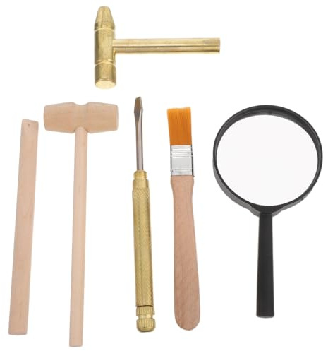 Veemoon Utensili per sepoltura in legno per bambini, martello scalpello, legno per bambini con martello scalpello pennello lente d'ingrandimento per apprendimento fai da te