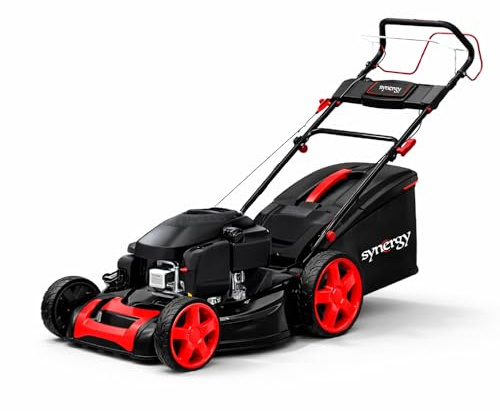 Synergy Cortacesped Metálico Autopropulsado - Motor de Gasolina 4 Tiempos 196cc. 51cm de Corte con Sistemas de Mulching con Reflector Lateral y Recogida en Saco Semi Rigido de 50 lt