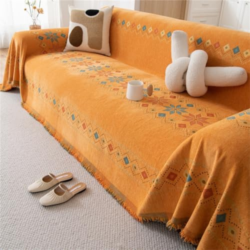 YJSZY Sofa Throws Large,Bohemian Extra Large Throws For Settees,Boho Chenille Versatile Soft Throw Blanket With Tassels For Bed Armchair Chair Slipcover 1 2 3 4 Seater,Couch Cover (Orange,180x180cm)