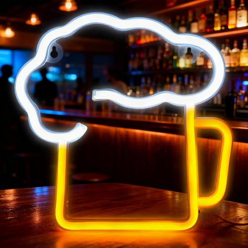 LED Leuchtreklame Bier, LED Schild Bier Batterie oder USB Powered, Personalisiert Biers Neon Schild, Neonlicht 3D Wanddeko, Neon Schilder für Bar Pub Nachtclub Store Weihnachten Festival Party