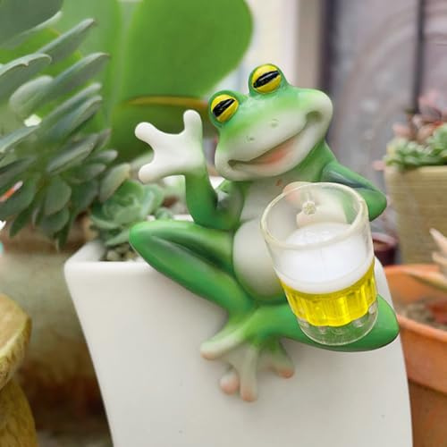 Blumentopf Hänger Frosch Figur, Gartenfiguren für Draußen Figuren, Frosch Deko Garten Figuren, Tiere Hängend Harz Statue, Frösche Blumentopfhänger Dekofigur für Brunnen Teichdeko Miniteich (03)