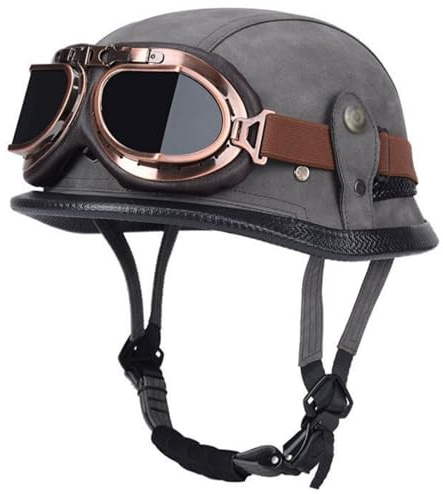 Tysk Motorcykelhalvhjälm Med Skyddsglasögon, DOT/ECE-Godkänd, Vintage Läderhalvhjälm För Skoter, Cruiser, Touringmotorcykelhjälm För Män Och Kvinnor B,XXXL(63-65CM)