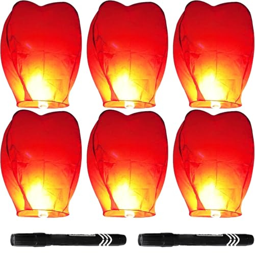 6Pcs Chinese Sky Lanterns, Lanterns to Release in Memory, Sky Lanterns to Release in Memory Suitable for Outdoor Events and Emotional Blessings with Personalised Wishes