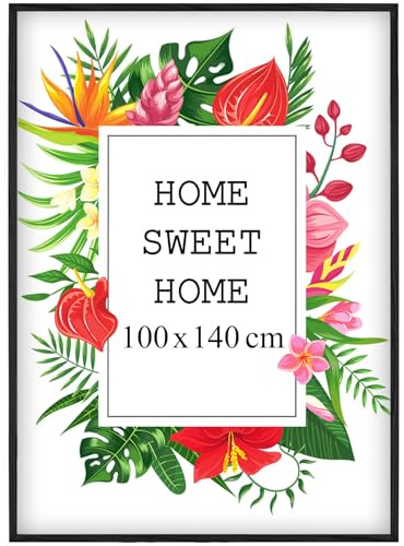 MG Design Schwarz Bilderrahmen 100 x 140 cm – Aus echtem Holz mit Acrylglas, zum Aufhängen & Aufstellen, für Fotos, Poster & Puzzle