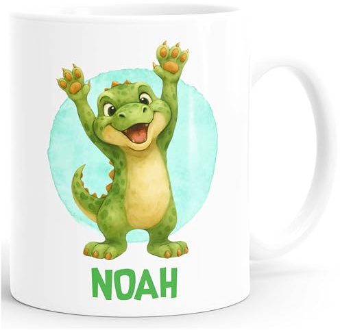 SpecialMe® Kindertasse Kunststoff Tasse Dino Geschenk personalisiert Namensgeschenke Kinder Jungen Mädchen Kunststoff-weiss standard