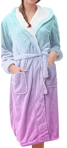 Plyschmorgonrock för kvinnor med huva – varma morgonrockar för kvinnor UK – termisk badrock nattlinne lång rock med bälte mjuk pyjamas mysig lång spa-rock mysiga morgonrockar vinter badrock, Rosa, XXL