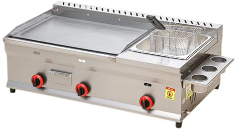 Friteuse à Gaz Professionnelle Plancha Friteuse, équipement De Cuisson Robuste En Acier Inoxydable Avec Double Zone De Contrôle Pour Restaurants Et Traiteurs(Commercial)