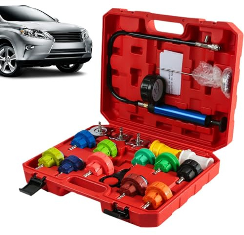 Probador de presión en el refrigerante | Test rápido vacío y rellenado - Kit de Detección de Fugas por Presión con Bomba para Radiador | Taller, garaje, vehículos, autocaravana, SUV