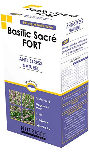 NUTRIGÉE - Basilic Sacré Fort - Équilibre - Anti-Stress - Bien-Être - Régule L'Humeur, Agit Contre Le Stress, Réduit La Fatigue - 2 Prises/Jour - 60 Comprimés - Programme 30 Jours - Fabriqué en France