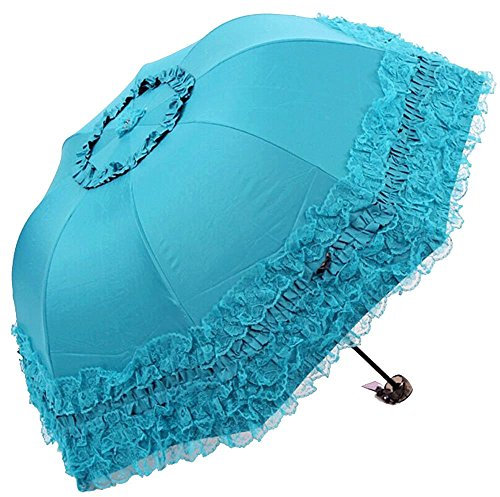 Honeystore Prinzessin Spitze Regenschirmhut Faltbarer Regenschirm UV Dome Sonnenschirm, blau (Blau) - 20160329-014