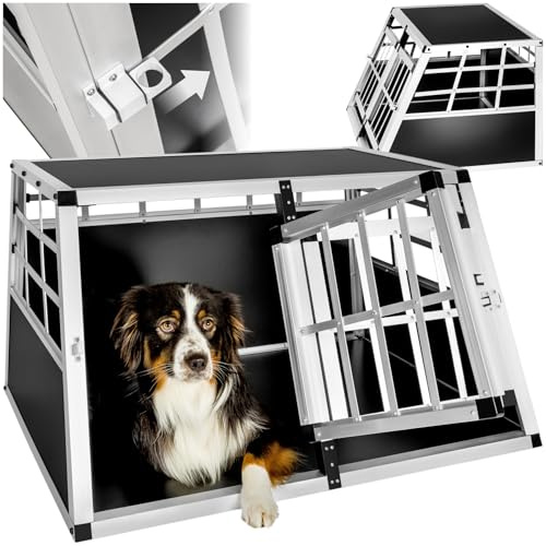 tectake® Transportin Perro Coche, Jaula para Perros con Puerta y Cerradura, Transportin Perro Grande Robusto, Jaula Perro Mediano Fácil de Limpiar, Jaulas para Perros - 89 x 69 x 50 cm