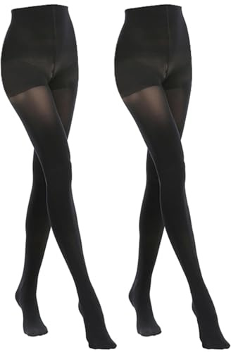 MANZI Women's 2 Pairs Classic Opaque Control-Top Tights with Comfort Stretch 70 Denier Black M
