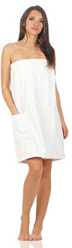 Class Home Collection Saunakilt Damen – Weiches Baumwolle Frottee Saunahandtuch mit Klettverschluss, ideal als Saunatuch, Saunazubehör, Hamamtuch, tragbare Badetücher für Sauna & Wellness, Weiß