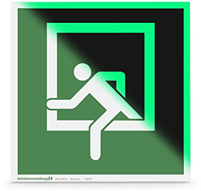 Betriebsausstattung24 Notausstieg Schild - Aluminium - langnachleuchtend - 20 x 20 cm - Symbol Schild - DIN 67510 Klasse C - Leuchtdichte 150 mcd - Fluchtwegschild