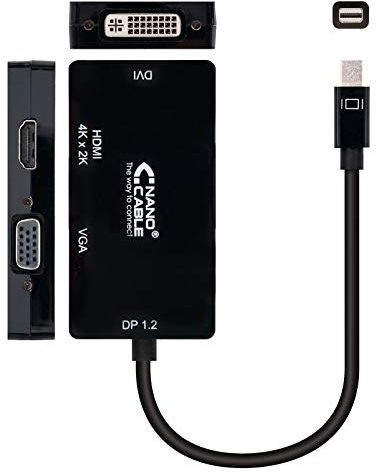 Nanocable 10.16.3302-BK – mini DisplayPort-omvandlare för SVGA/DVI/HDMI, 3in1, DP1.2/M-VGA/H-DVI/M-HDMI/H 4K, 15 cm