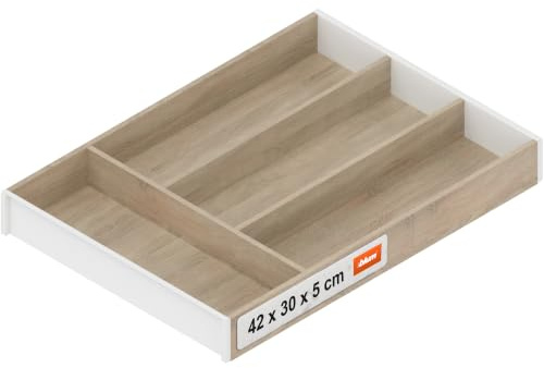 Blum AMBIA-LINE Besteckkasten | Premium Schubladen-Organizer für moderne Küchen & Schränke | schützt, sortiert & ordnet Besteck übersichtlich | mit Antirutschfüßen | 42×30×5 cm | Bardolino Eiche