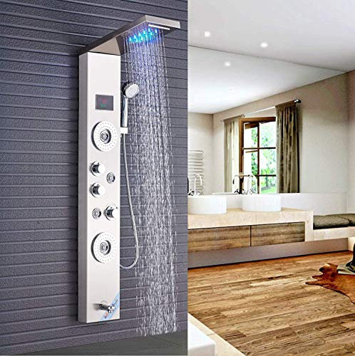 LED Duschpaneel aus rostfreiem Edelstahl mit Temperaturanzeige und 2 Massagefunktionen Farbe: Nickel