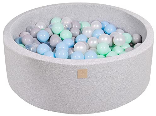 MEOWBABY Bällebad Baby - Rund 90x30cm Ball Pit für Kinder ab 1 Jahr mit 200 Bälle - Weiches & Sicheres Bällepool, Cotton, Hellgrau